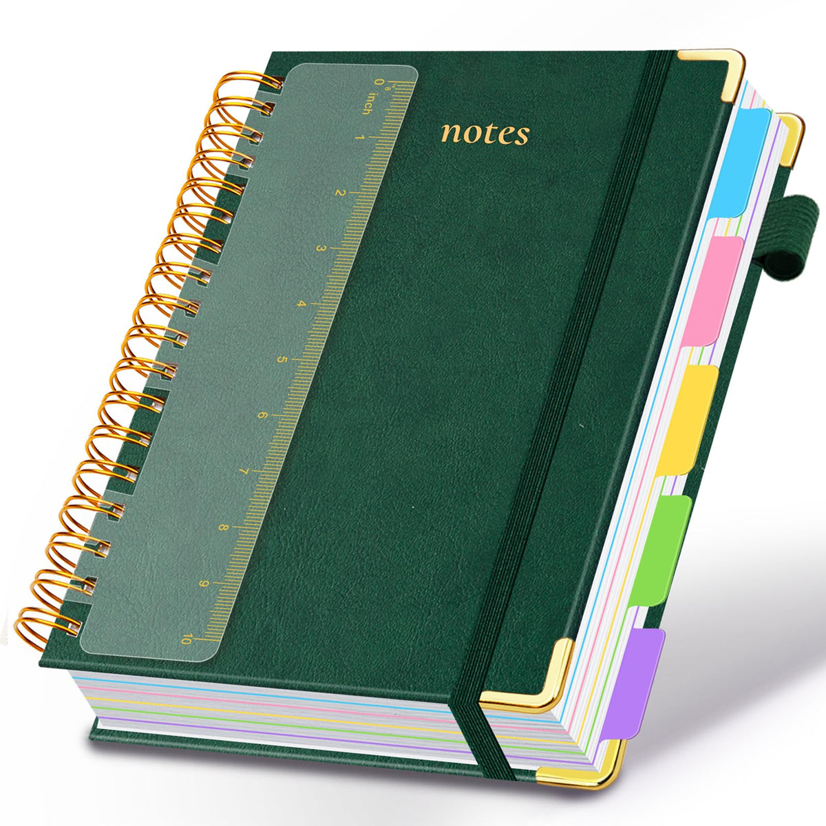 Hardcover Spiral Notebook 8"x10" Journal Notebook with Tabs and Removable Dividers 300 Pages 5 Subject Notebook College Ruled, Faux Leather Spiral Bound Notebook for Women School Work (Blue)