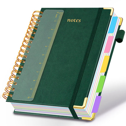 Hardcover Spiral Notebook 8"x10" Journal Notebook with Tabs and Removable Dividers 300 Pages 5 Subject Notebook College Ruled, Faux Leather Spiral Bound Notebook for Women School Work (Blue)