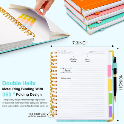 Hardcover Spiral Notebook 8"x10" Journal Notebook with Tabs and Removable Dividers 300 Pages 5 Subject Notebook College Ruled, Faux Leather Spiral Bound Notebook for Women School Work (Blue)