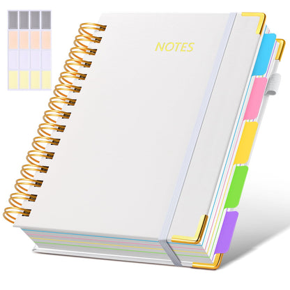 Hardcover Spiral Notebook journal with Removable Dividers Tabs, 300 Pages Leather 5 Subject Notebook College Ruled, 8"x10" Large B5 Notebooks for Work School Note taking, Lined Journal for Women,Pink