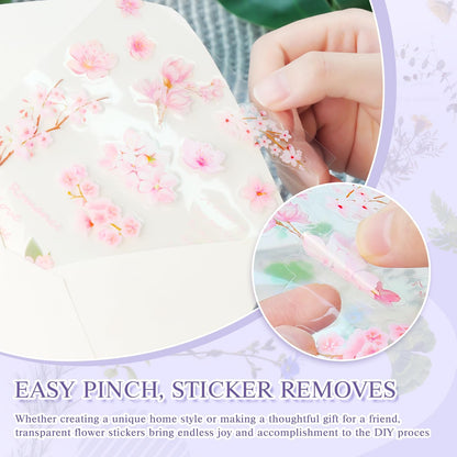 160Pcs Natural Flower Stickers for Scrapbooking,Self-Adhesive Transparent Flower Stickers Scrapbook Supplies Journaling Supplies for Adult Card Making Letters DIY Water Bottle Cards Decoration