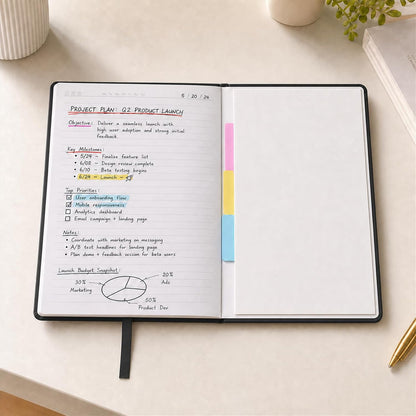 SUIN A5 Hardcover Lined Journal Notebook, Black, 1 Pack, 200 Pages