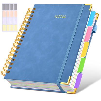 Hardcover Spiral Notebook journal with Removable Dividers Tabs, 300 Pages Leather 5 Subject Notebook College Ruled, 8"x10" Large B5 Notebooks for Work School Note taking, Lined Journal for Women,Pink