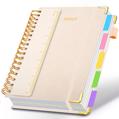 Hardcover Spiral Notebook 8"x10" Journal Notebook with Tabs and Removable Dividers 300 Pages 5 Subject Notebook College Ruled, Faux Leather Spiral Bound Notebook for Women School Work (Blue)