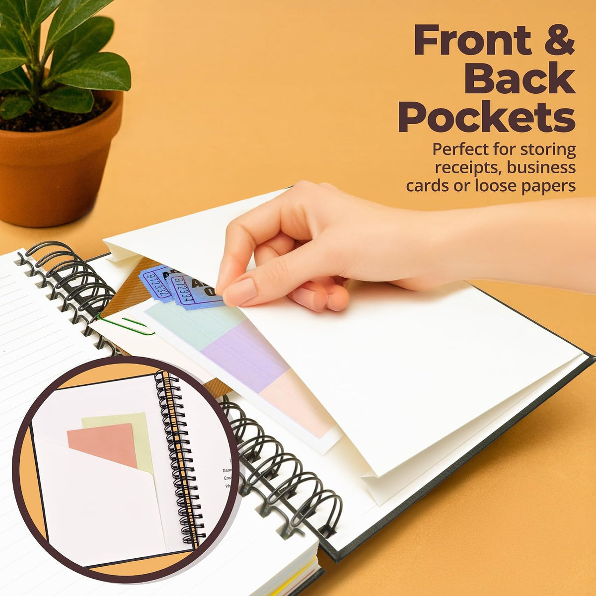 Hardcover Lined Spiral Notebook with Removable Dividers Leather Bound Black