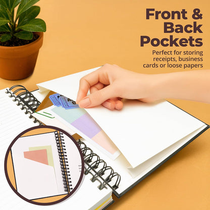 Hardcover Lined Spiral Notebook with Removable Dividers Leather Bound Black