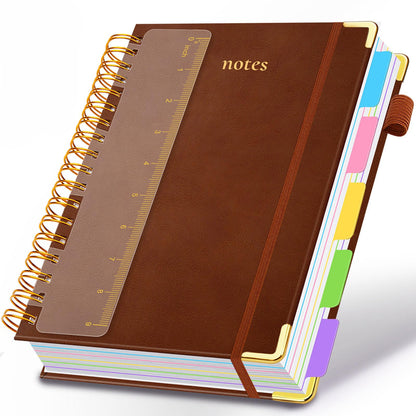 Hardcover Spiral Notebook 8"x10" Journal Notebook with Tabs and Removable Dividers 300 Pages 5 Subject Notebook College Ruled, Faux Leather Spiral Bound Notebook for Women School Work (Blue)