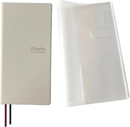 Undated Weekly Planner Notebook Pocket Organizer Appointment Book Journal Notebook A6 Week Plan Notepad (Beige with cover)