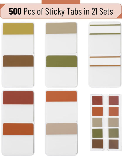 Mr. Pen- Sticky Index Tabs, 500 Pcs, 21 Sets, Earthy