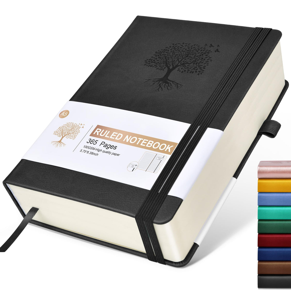 Lined Journal Notebook -365 Pages A5 Thick Journals for Writing Ruled Notebook, Hardcover Leather Journal for Women Men Daily Journal Notebook for Work, Note Taking, 100Gsm Lined Paper( 5.75'' X 8.38'' Green)