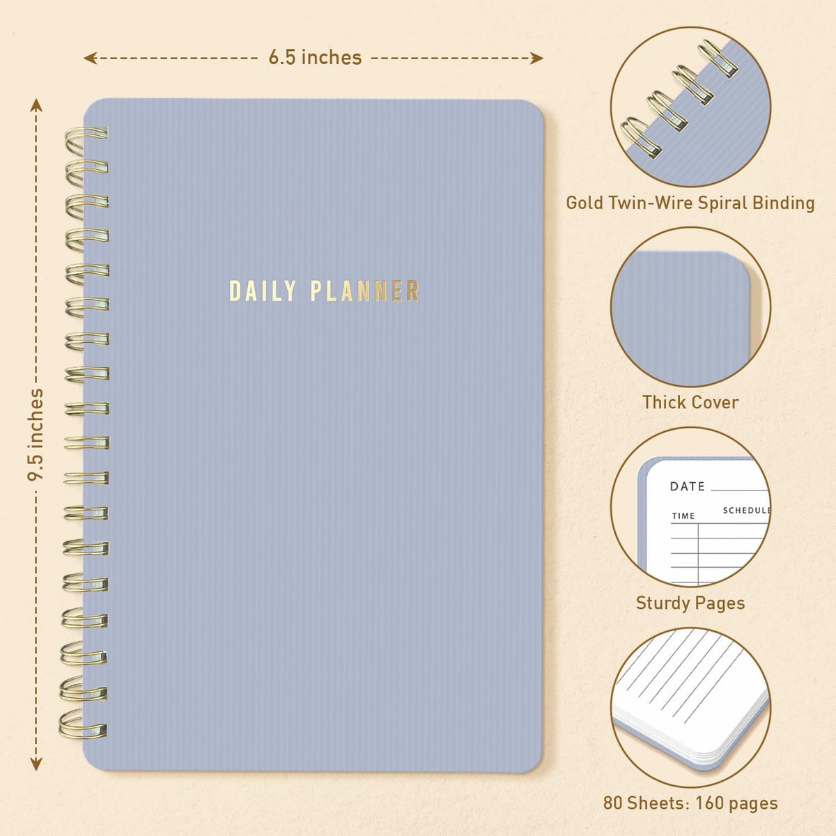 Sweetzer & Orange Daily Planner Notebook – Undated Two-Page Daily Layout with Hourly Schedule, To-Do List, Priorities, and Notes – 6.5" x 9.5" Spiral Bound Productivity Organizer – 160 Pages