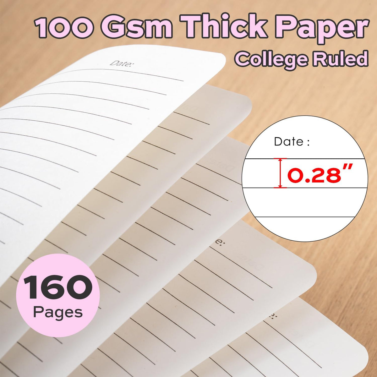 deli Pink Lined Spiral Journal Notebook, 160 Pages, A5 (5.5"x8") Hardcover Writing Notebook, College Ruled Spiral Bound Journal for Women & Men - Perfect for Work, School, Office & Note Taking