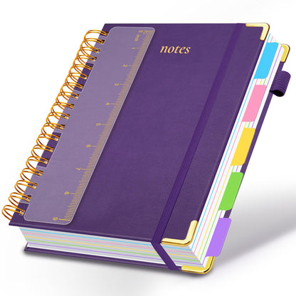 Hardcover Spiral Notebook 8"x10" Journal Notebook with Tabs and Removable Dividers 300 Pages 5 Subject Notebook College Ruled, Faux Leather Spiral Bound Notebook for Women School Work (Blue)
