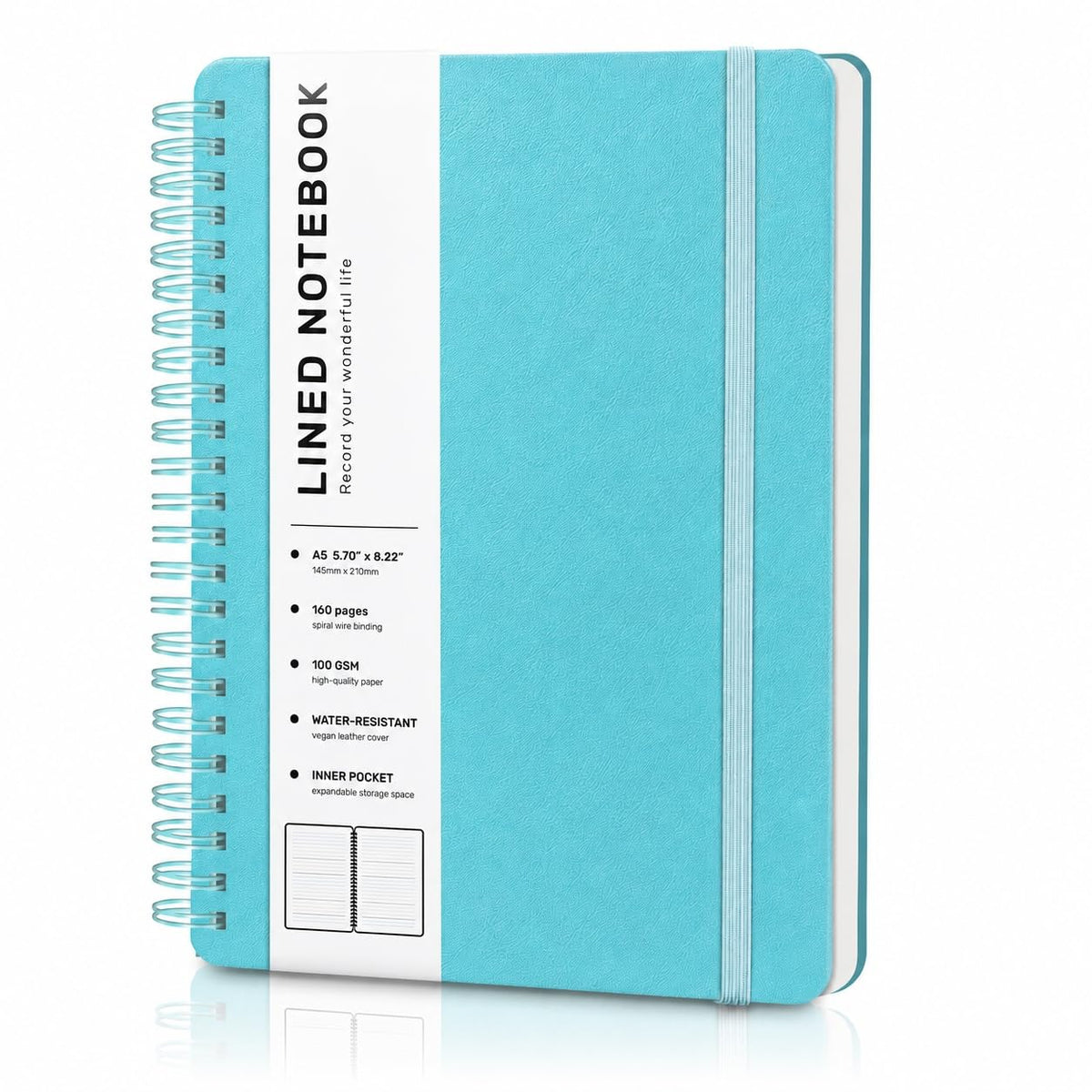 Lined Spiral Notebook for Women, A5 College Ruled Leather Spiral Journals