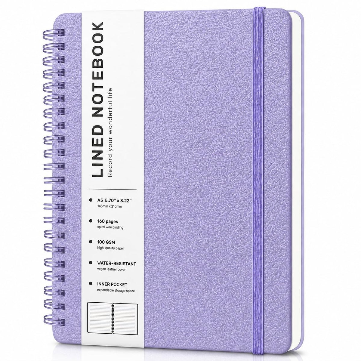 Lined Spiral Notebook for Women, A5 College Ruled Leather Spiral Journals