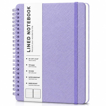 Lined Spiral Notebook for Women, A5 College Ruled Leather Spiral Journals