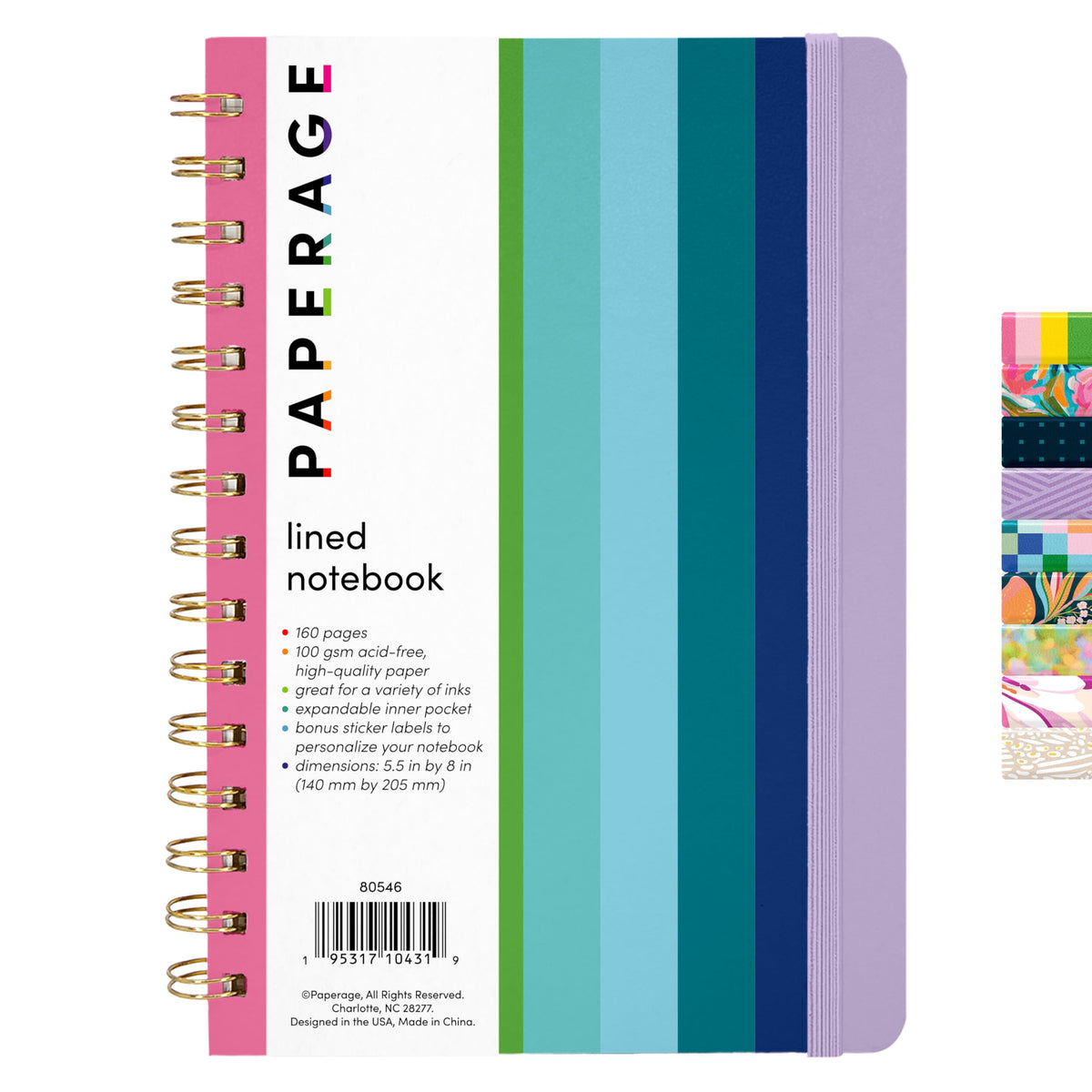 PAPERAGE Lined Spiral Journal Notebook, (Whimsical Garden), 160 Pages, Hardcover Journal for Women & Men, Medium 5.5 in x 8 in - 100 GSM, Thick Paper, Spiral Notebook for Work, School & Journaling