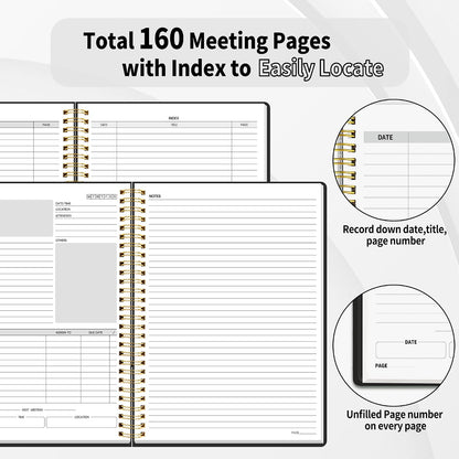 SUNEE Half Meeting Half Note - 7.5"x10" Professional Notebooks for Work - 160 Pages, B5 Size Project Planner, Spiral Meeting Agenda/Minutes Organizer for Women Men, Note Taking, Office & Business