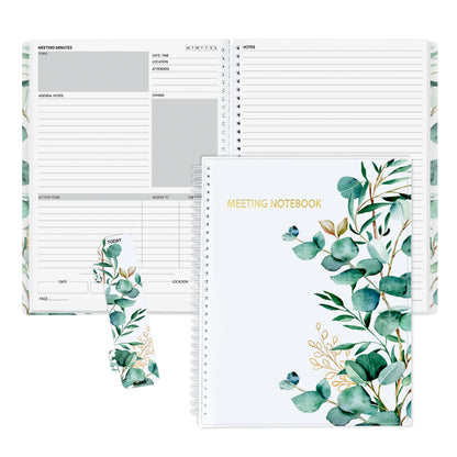 SUNEE Half Meeting Half Note - 7.5"x10" Professional Notebooks for Work - 160 Pages, B5 Size Project Planner, Spiral Meeting Agenda/Minutes Organizer for Women Men, Note Taking, Office & Business