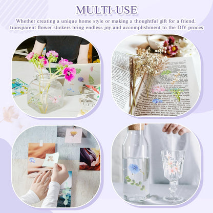 160Pcs Natural Flower Stickers for Scrapbooking,Self-Adhesive Transparent Flower Stickers Scrapbook Supplies Journaling Supplies for Adult Card Making Letters DIY Water Bottle Cards Decoration