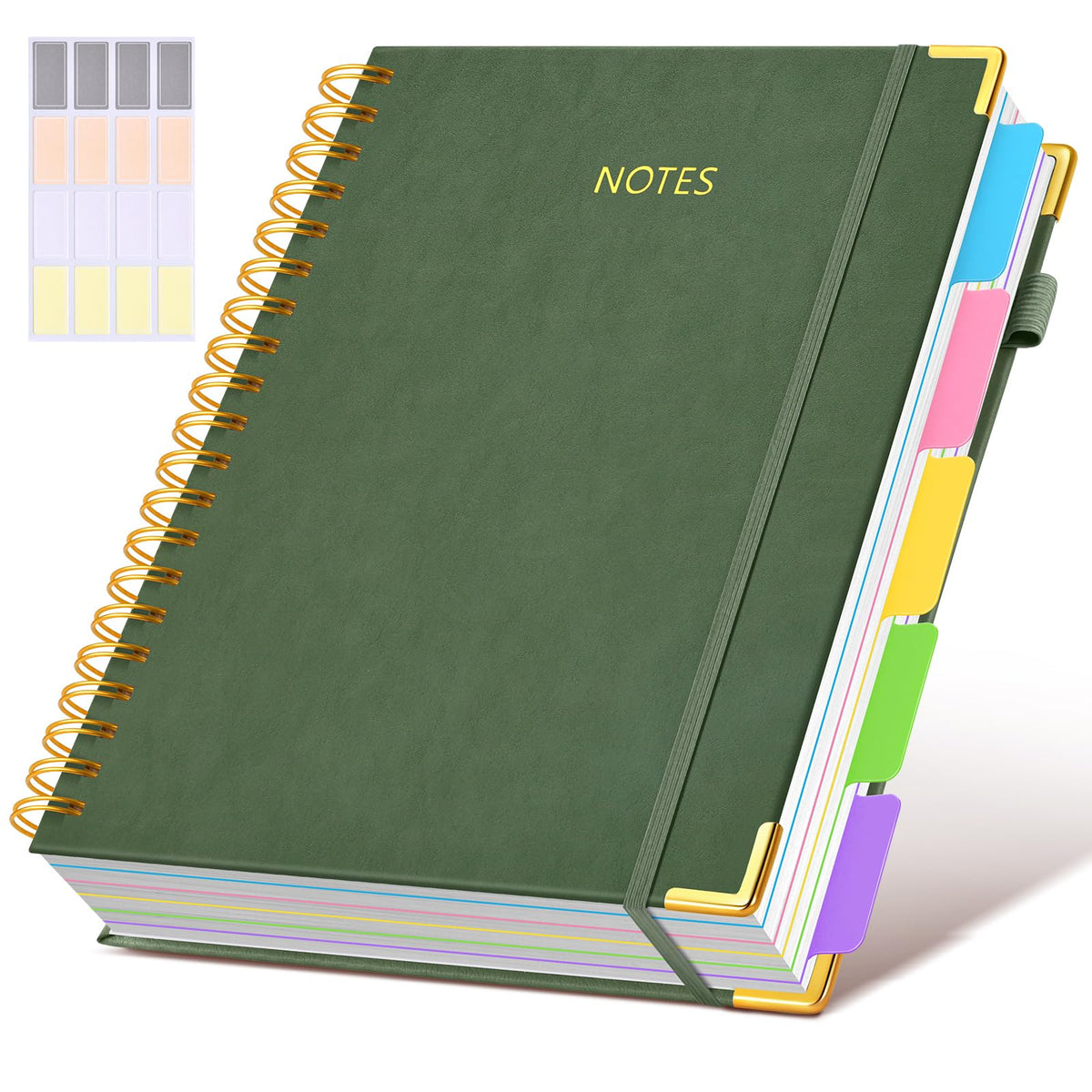 Hardcover Spiral Notebook journal with Removable Dividers Tabs, 300 Pages Leather 5 Subject Notebook College Ruled, 8"x10" Large B5 Notebooks for Work School Note taking, Lined Journal for Women,Pink