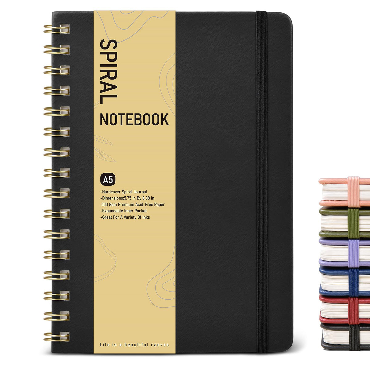 Lined Spiral Journal Notebook, A5 Hardcover Spiral Journals for Women Men, 150 Numbered Pages Spiral Bound Notebook, 100 GSM College Ruled Notebooks for Work, Note Taking 5.75" x 8.38", Olive Green