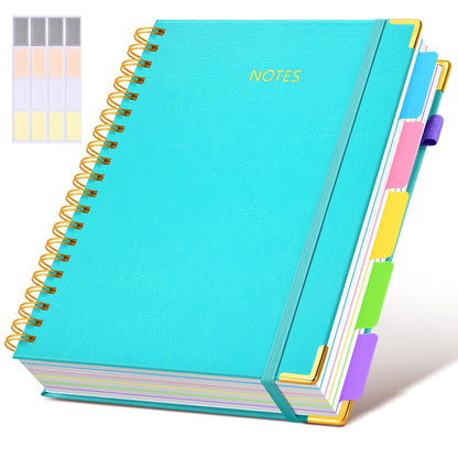 Hardcover Spiral Notebook journal with Removable Dividers Tabs, 300 Pages Leather 5 Subject Notebook College Ruled, 8"x10" Large B5 Notebooks for Work School Note taking, Lined Journal for Women,Pink