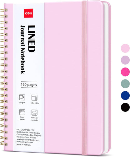 deli Pink Lined Spiral Journal Notebook, 160 Pages, A5 (5.5"x8") Hardcover Writing Notebook, College Ruled Spiral Bound Journal for Women & Men - Perfect for Work, School, Office & Note Taking