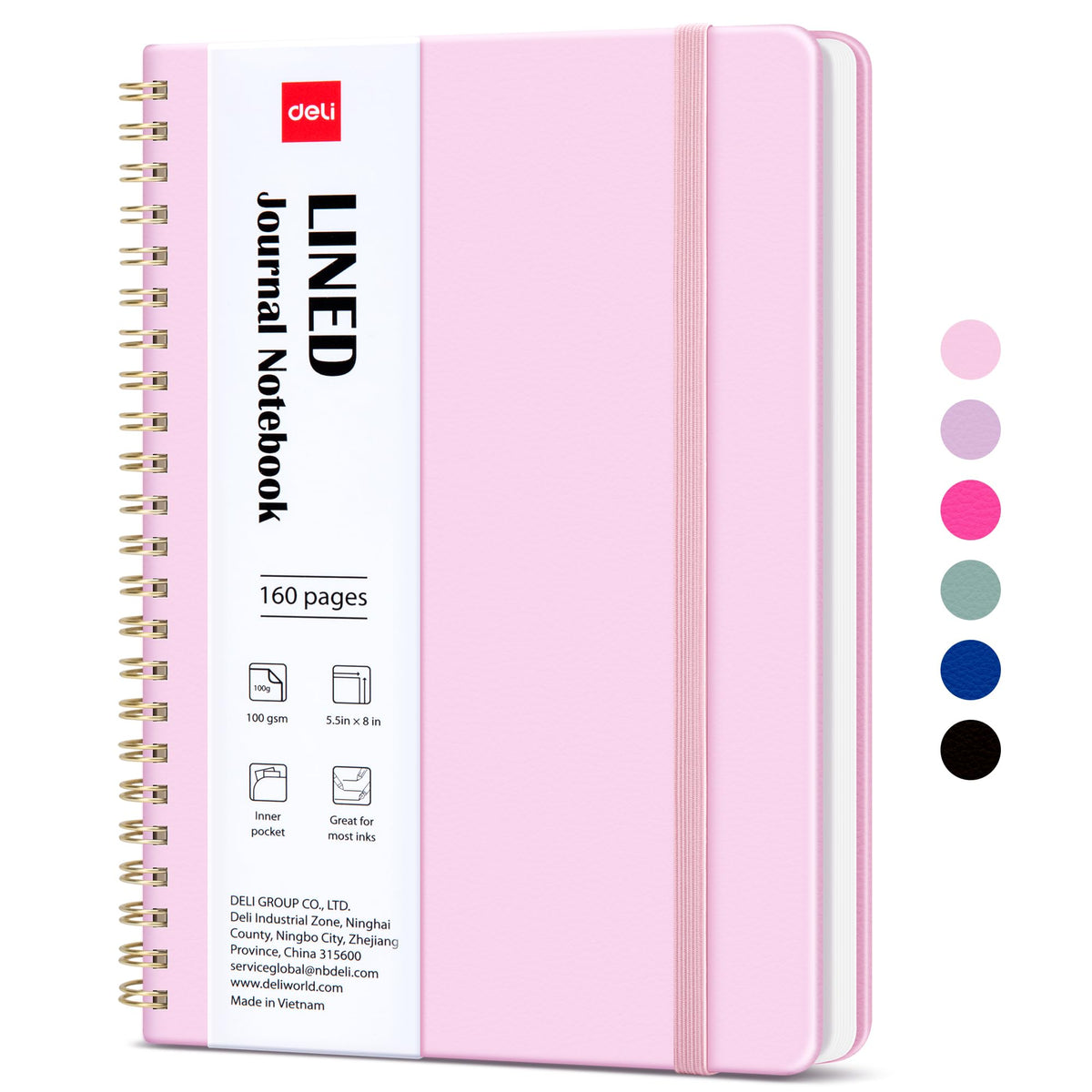 deli Pink Lined Spiral Journal Notebook, 160 Pages, A5 (5.5"x8") Hardcover Writing Notebook, College Ruled Spiral Bound Journal for Women & Men - Perfect for Work, School, Office & Note Taking