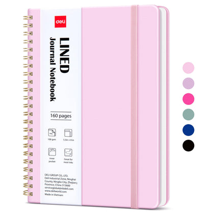 deli Pink Lined Spiral Journal Notebook, 160 Pages, A5 (5.5"x8") Hardcover Writing Notebook, College Ruled Spiral Bound Journal for Women & Men - Perfect for Work, School, Office & Note Taking