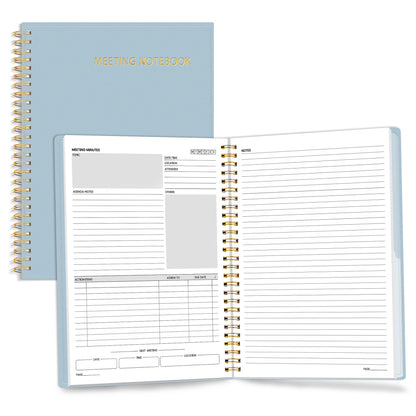 SUNEE Half Meeting Half Note - 7.5"x10" Professional Notebooks for Work - 160 Pages, B5 Size Project Planner, Spiral Meeting Agenda/Minutes Organizer for Women Men, Note Taking, Office & Business