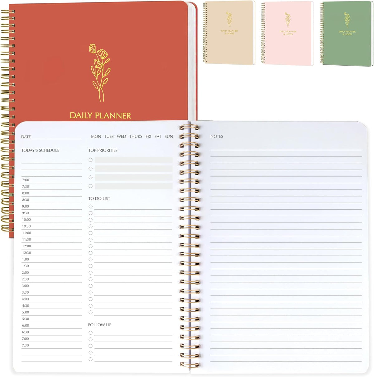 Simple Daily Planner Undated & To Do List Notebook for Work - Terracotta