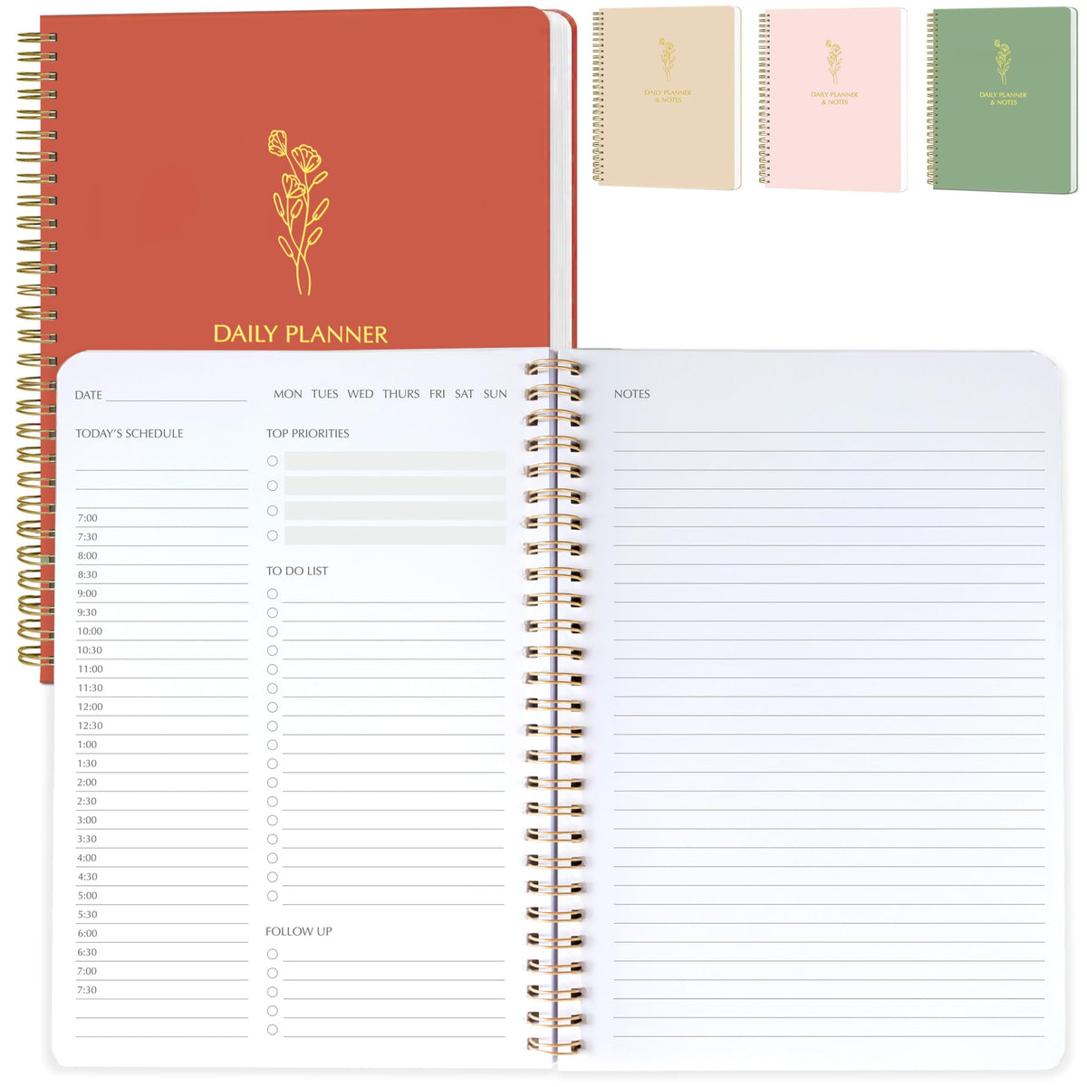 Simple Daily Planner Undated & To Do List Notebook for Work - Terracotta
