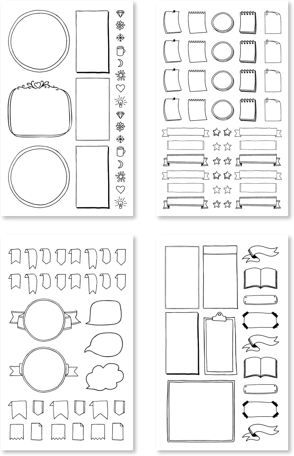 Rongrong Bullet Journal Sticker Book for Planners, Calendars, Journals and Projects – Premium Quality Hand Drawn Perfect for Adding Flair to Your Bullet Journal – Scrapbook Accessories – 24 Pages