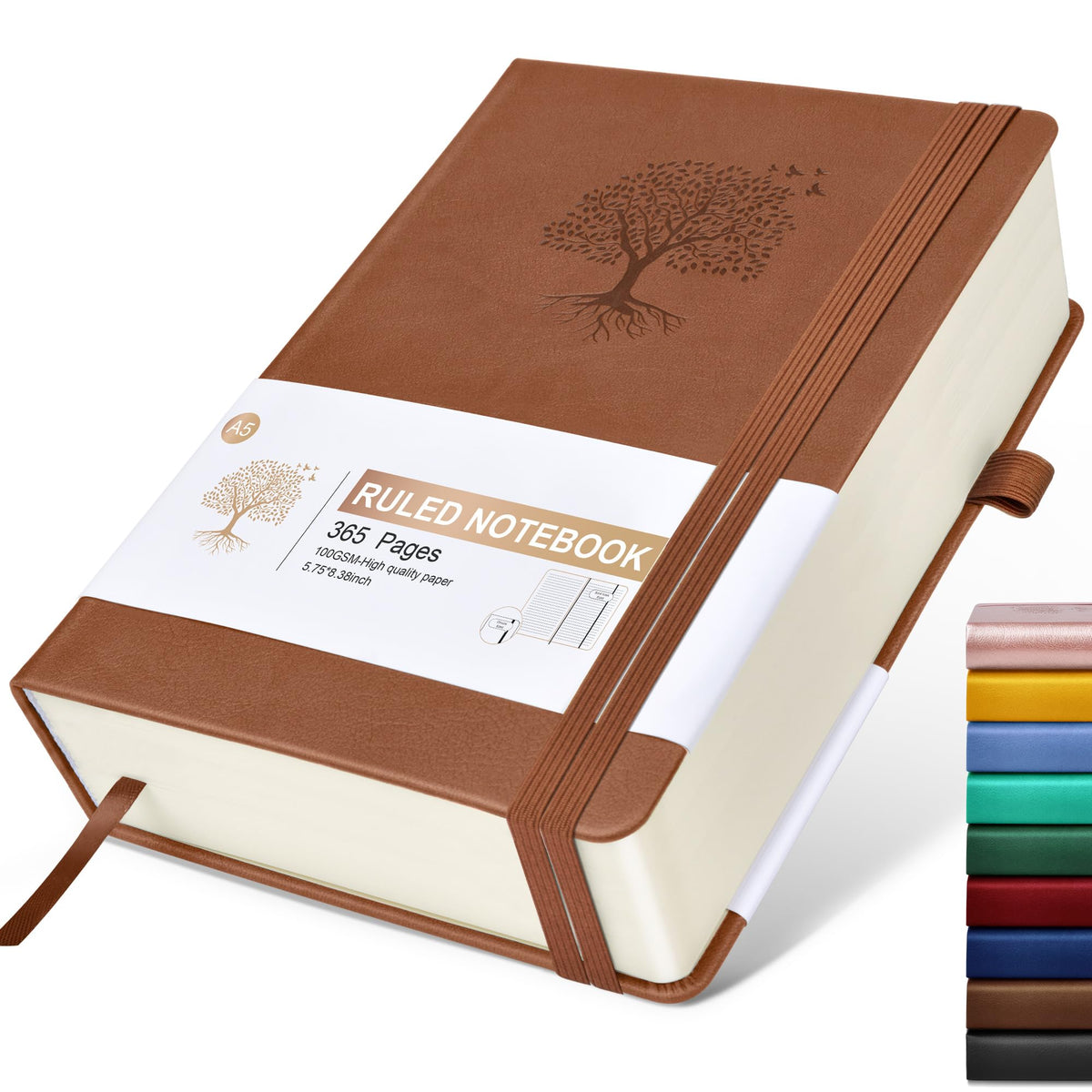 Lined Journal Notebook -365 Pages A5 Thick Journals for Writing Ruled Notebook, Hardcover Leather Journal for Women Men Daily Journal Notebook for Work, Note Taking, 100Gsm Lined Paper( 5.75'' X 8.38'' Green)
