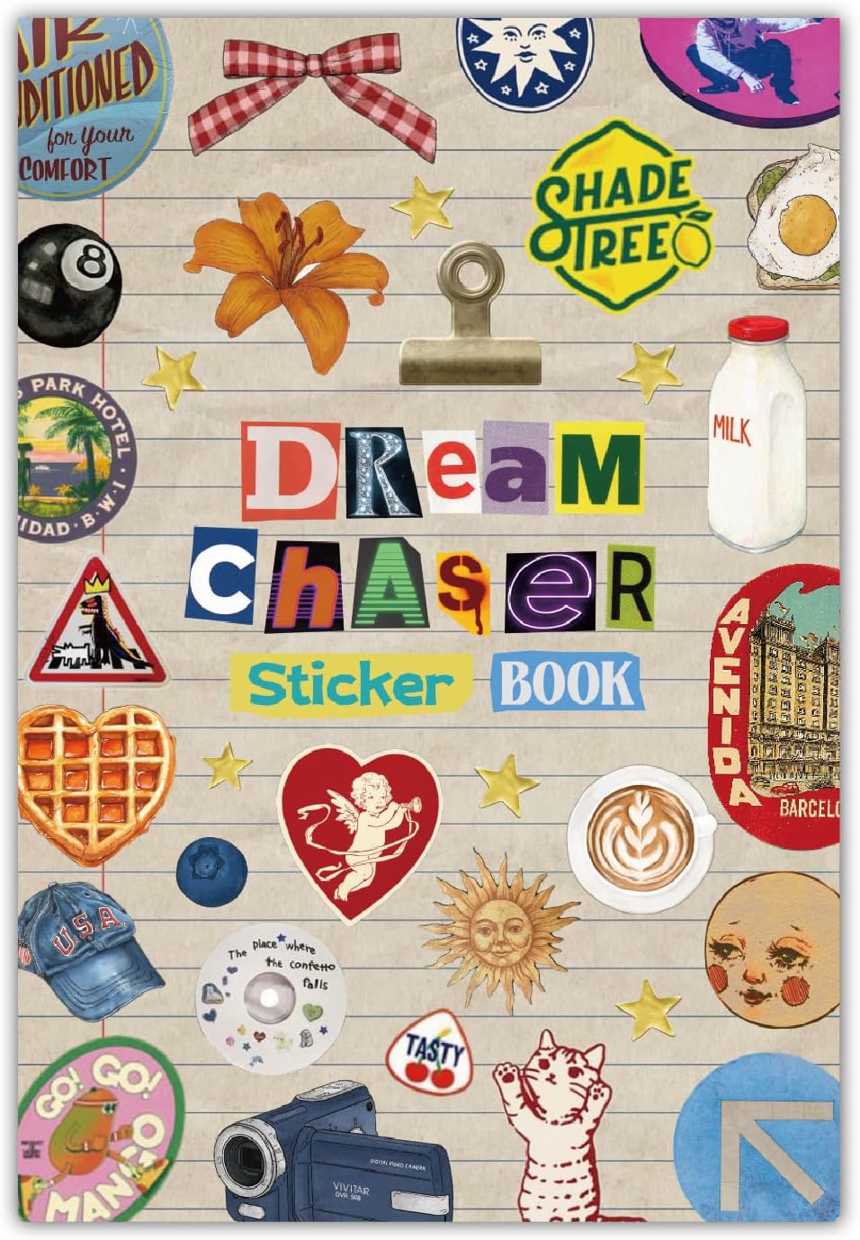 PRSTINCOL Vintage Sticker Book with 30 Pages of Ephemera Stickers, Aesthetic Junk Journaling Supplies for Scrapbooking Adults, 8.3 by 5.5 Inches, Over 550 Pieces