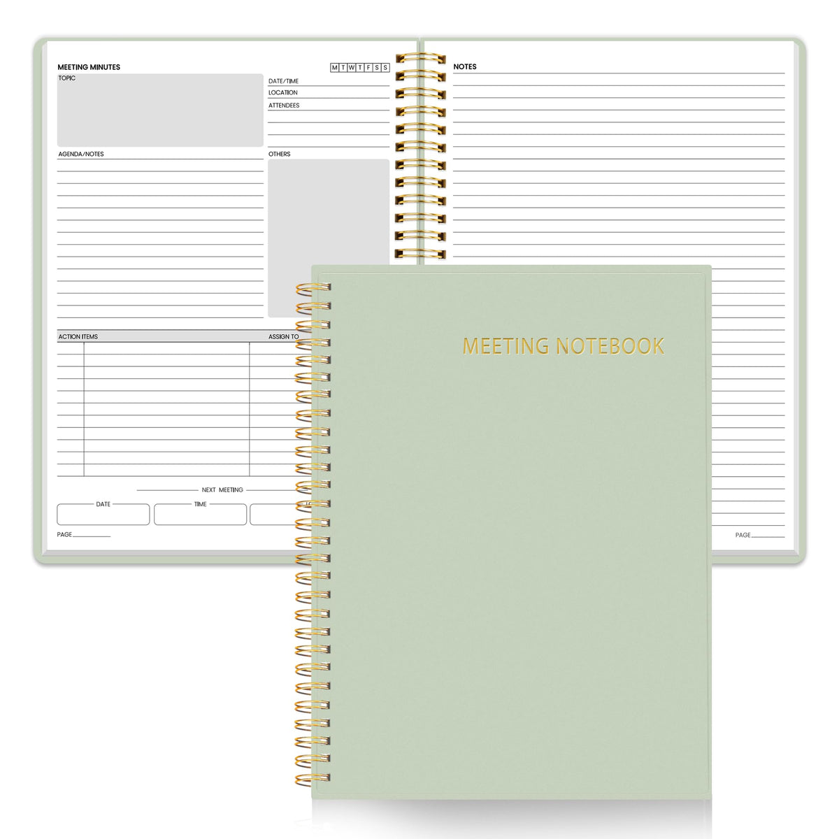 SUNEE Half Meeting Half Note - 7.5"x10" Professional Notebooks for Work - 160 Pages, B5 Size Project Planner, Spiral Meeting Agenda/Minutes Organizer for Women Men, Note Taking, Office & Business