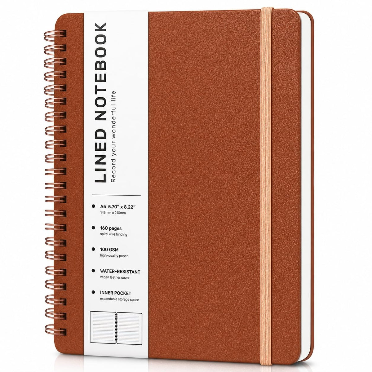 Lined Spiral Notebook for Women, A5 College Ruled Leather Spiral Journals