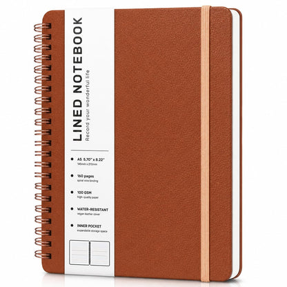 Lined Spiral Notebook for Women, A5 College Ruled Leather Spiral Journals