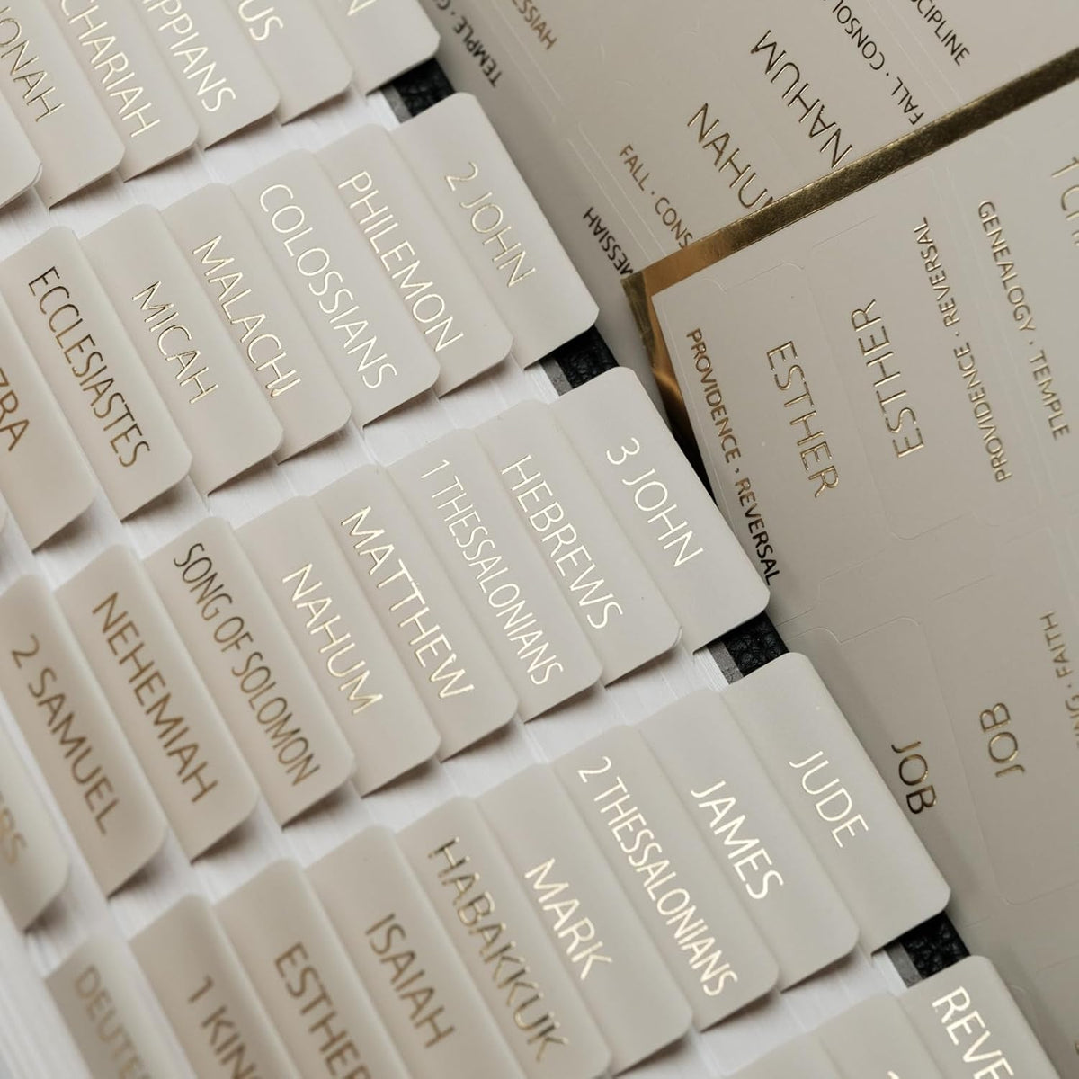 UPAFEXXI-Bible Tabs with Book Summaries, 3D Gold Foil Embossed Lettering