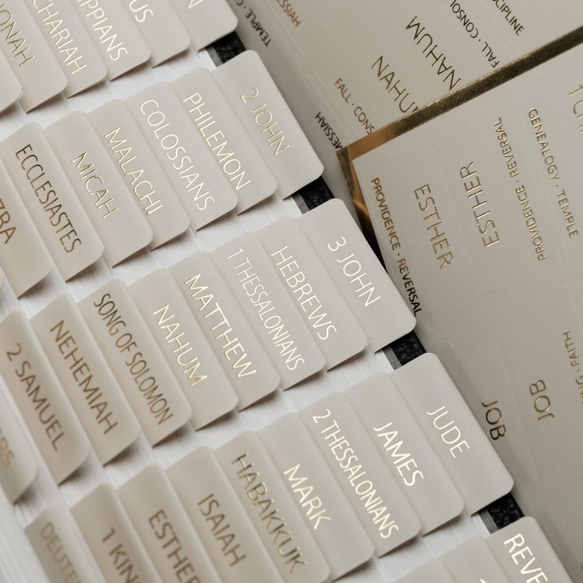 UPAFEXXI-Bible Tabs with Book Summaries, 3D Gold Foil Embossed Lettering