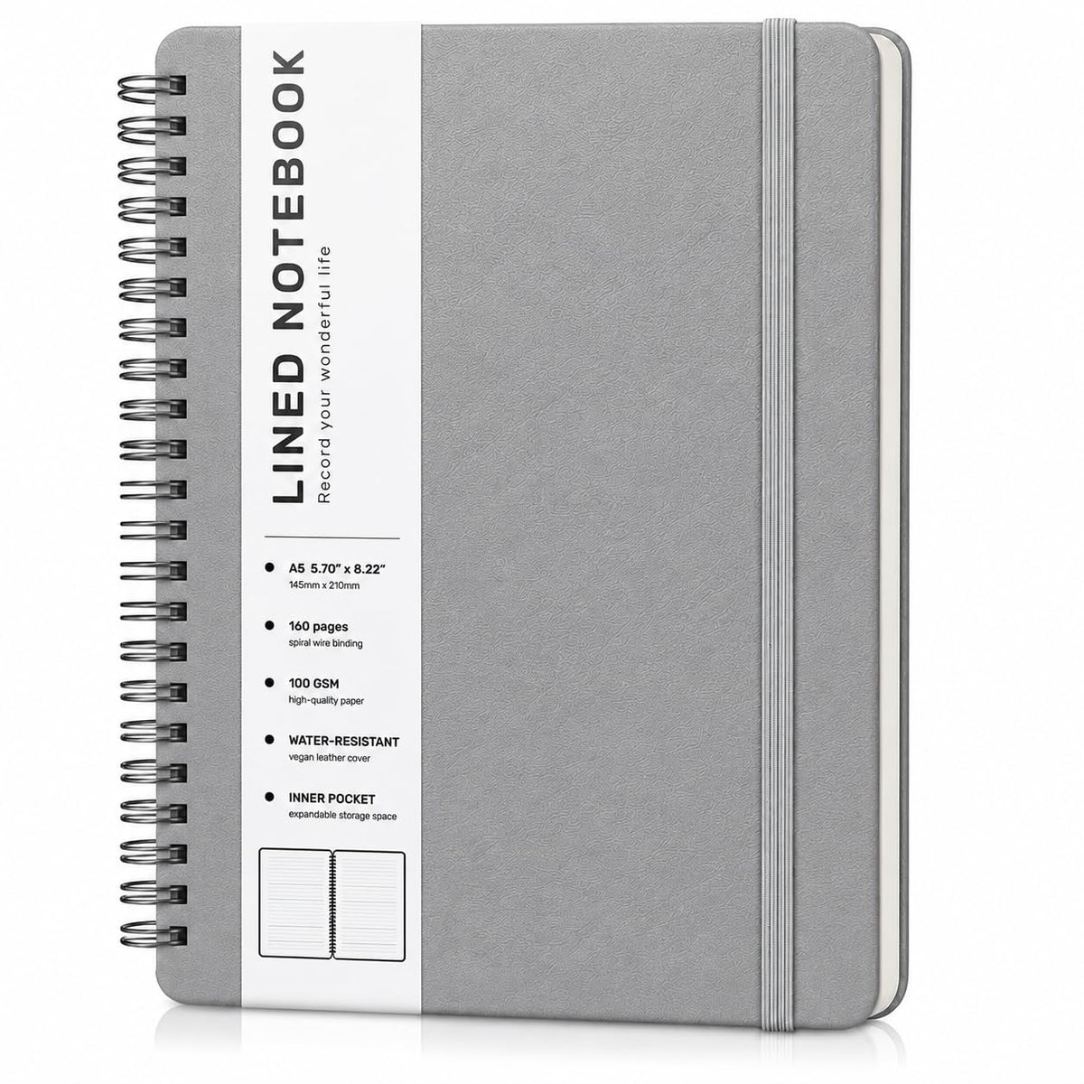 Lined Spiral Notebook for Women, A5 College Ruled Leather Spiral Journals