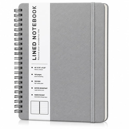 Lined Spiral Notebook for Women, A5 College Ruled Leather Spiral Journals