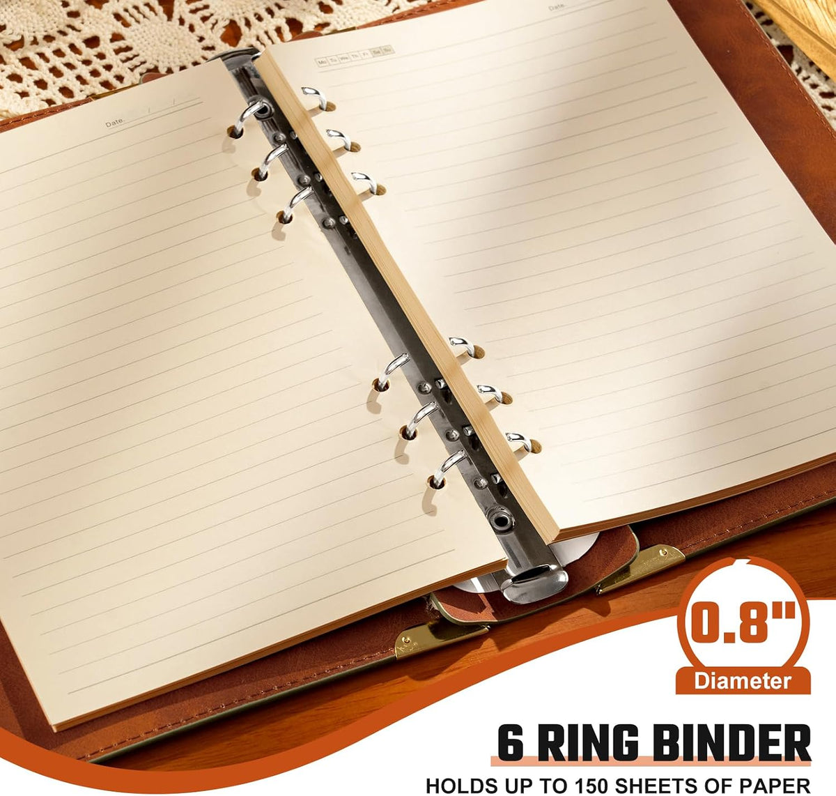 Ovesmusl Sunflower PU Leather A5 Binder 6 Ring Refillable Journal Cover