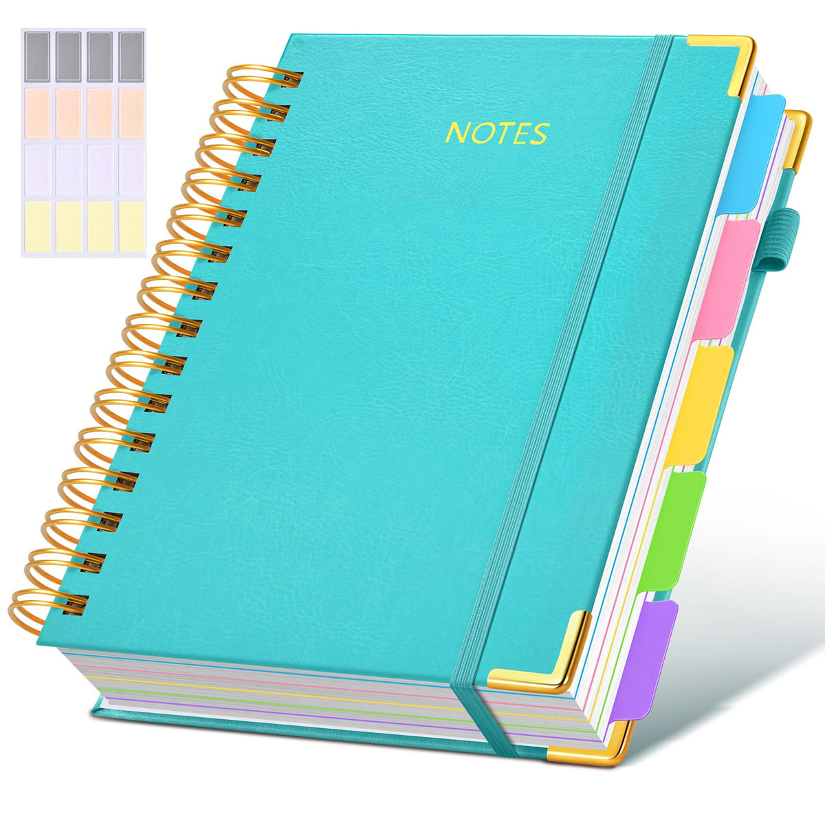 Hardcover Spiral Notebook journal with Removable Dividers Tabs, 300 Pages Leather 5 Subject Notebook College Ruled, 8"x10" Large B5 Notebooks for Work School Note taking, Lined Journal for Women,Pink
