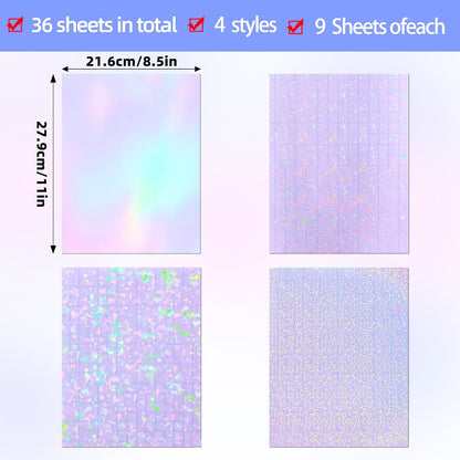 36 Sheets Holographic Laminate Sheets Clear Self Adhesive Sticker Paper