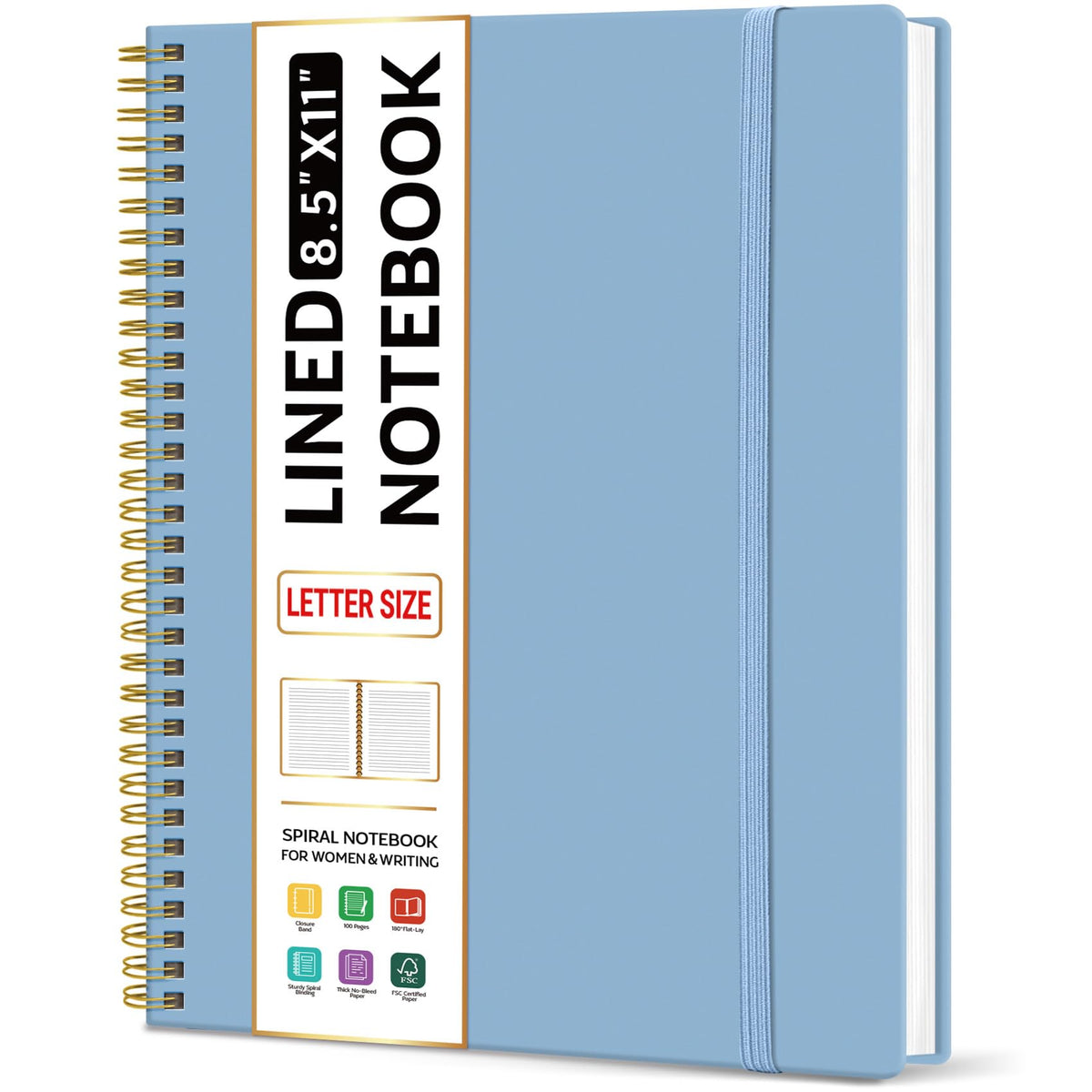 Taja Large Spiral Lined Notebook for Work, Journal for Women & Men