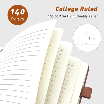 LEAGIM Lined Spiral Journal Notebook for Women & Men, College Ruled Hardcover Notebook for Work & Note Taking, Journals for Writing, 100 GSM, Business, School, 140 Pages, A5(5.8"x8.5") - Brown