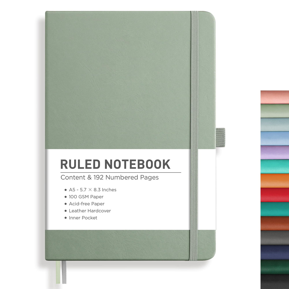 RETTACY Lined Journal Notebook, 192 Numbered Pages, A5 Size (5.7'' x 8.3'')