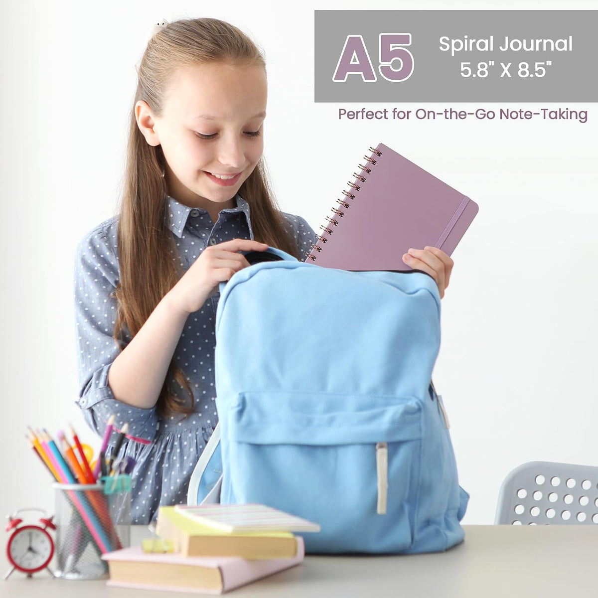 Lined Spiral Journal Notebook, A5 College Ruled Notebook for Note-Taking